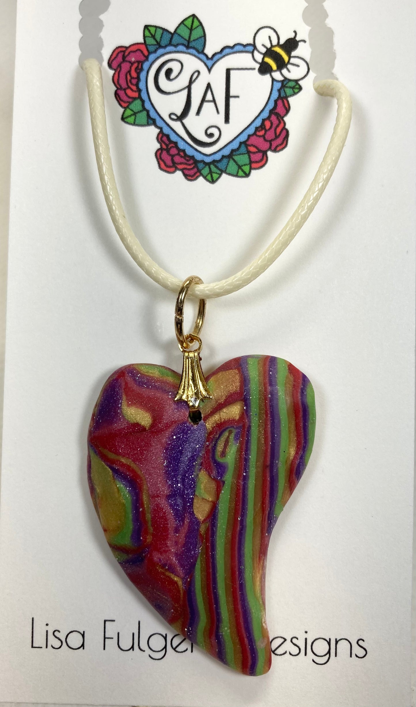 Holiday Vintage Colors Offset Heart Pendant Stripes R