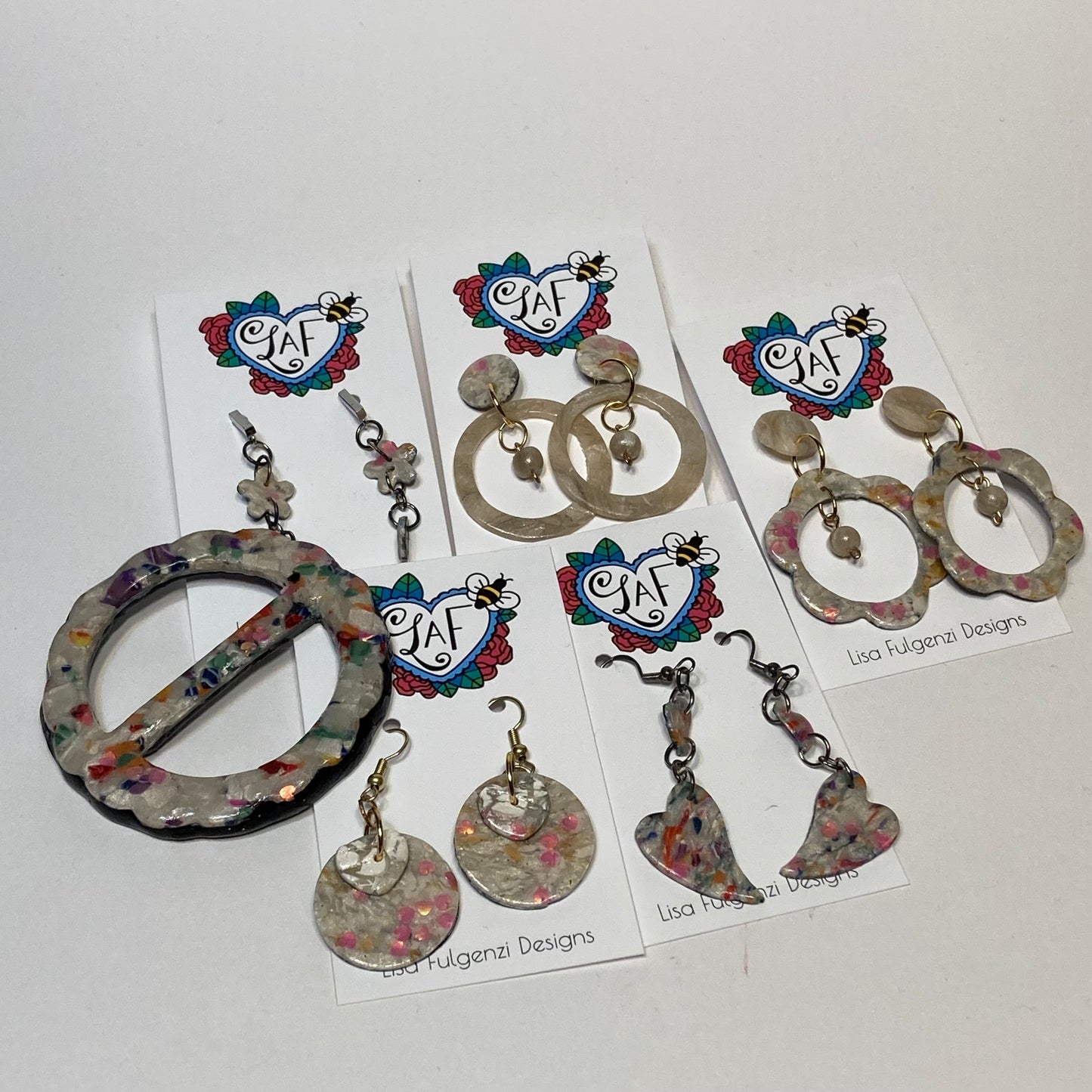 Galaxy Pink Heart and White Rose Heart Earrings