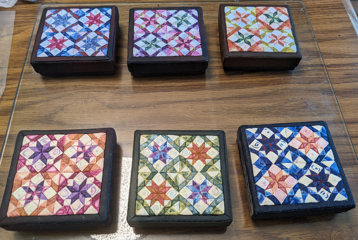 All Hallows Quilt Square Box and Rosary Set Green and Orange