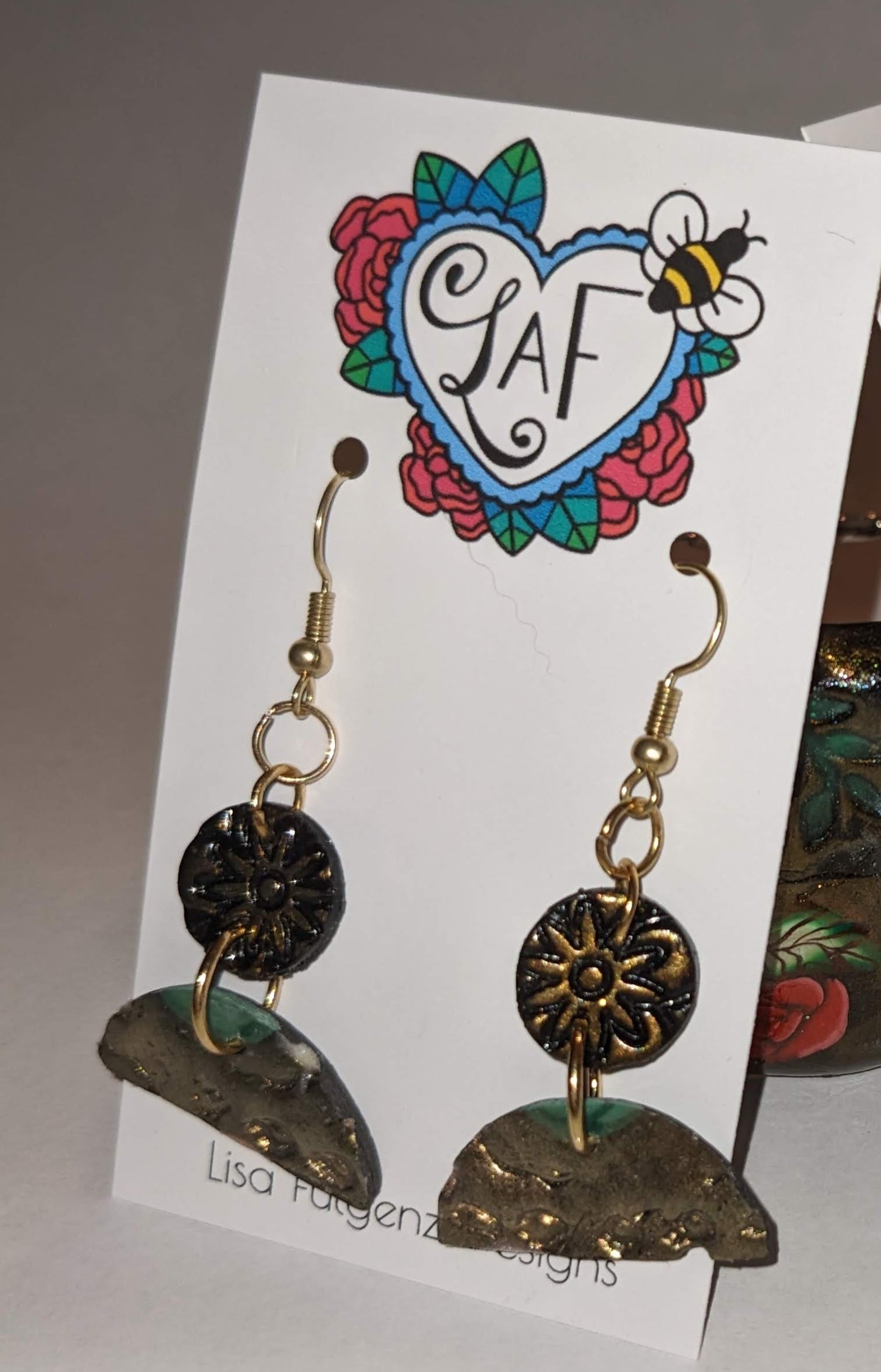 Black and Gold Metallic Lace Textured Earrings