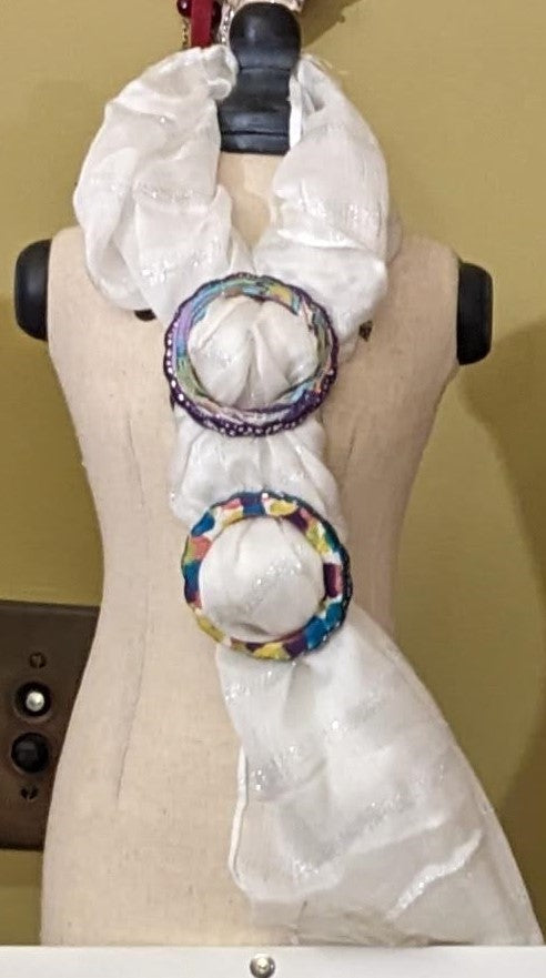 Purple Stripes with Purple Foil Leaf Scarf Buckle