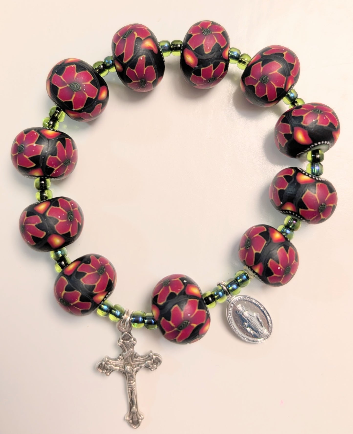 Millifiori Polymer Clay Bead Rosary Bracelet Red