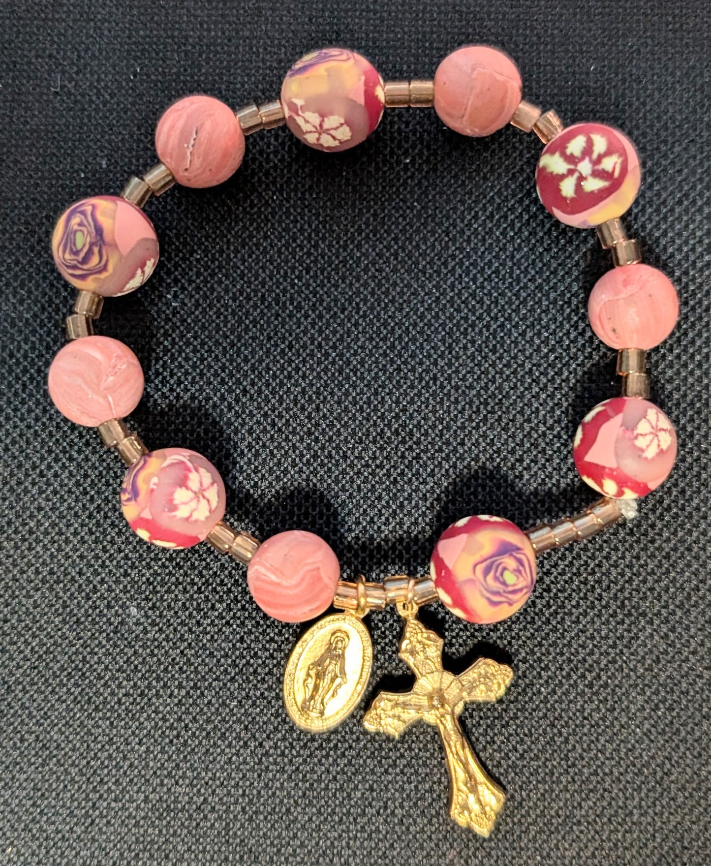 Floral Terracotta Polymer Clay Bead Rosary Bracelet