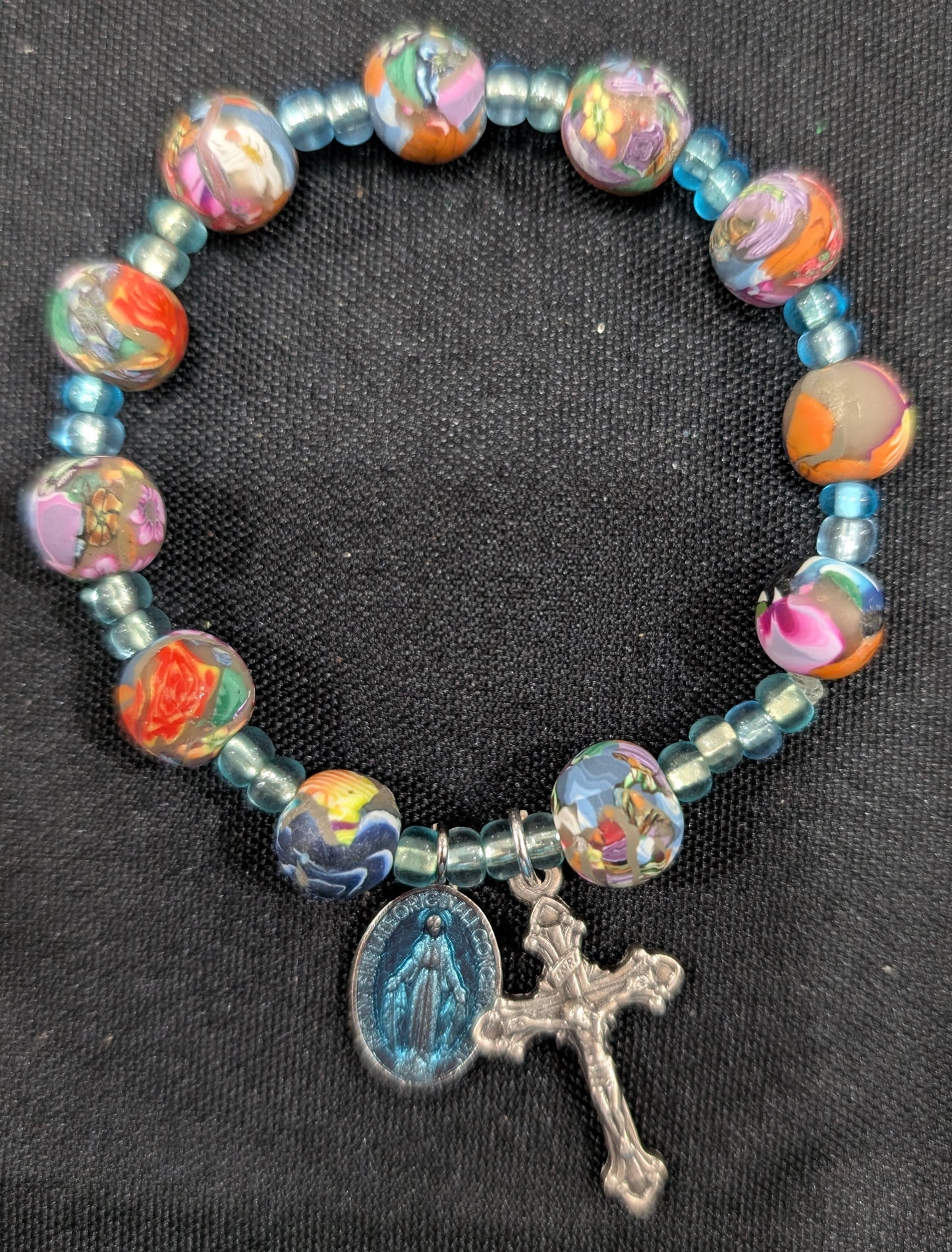 Floral Multi Polymer Clay Bead Rosary Bracelet
