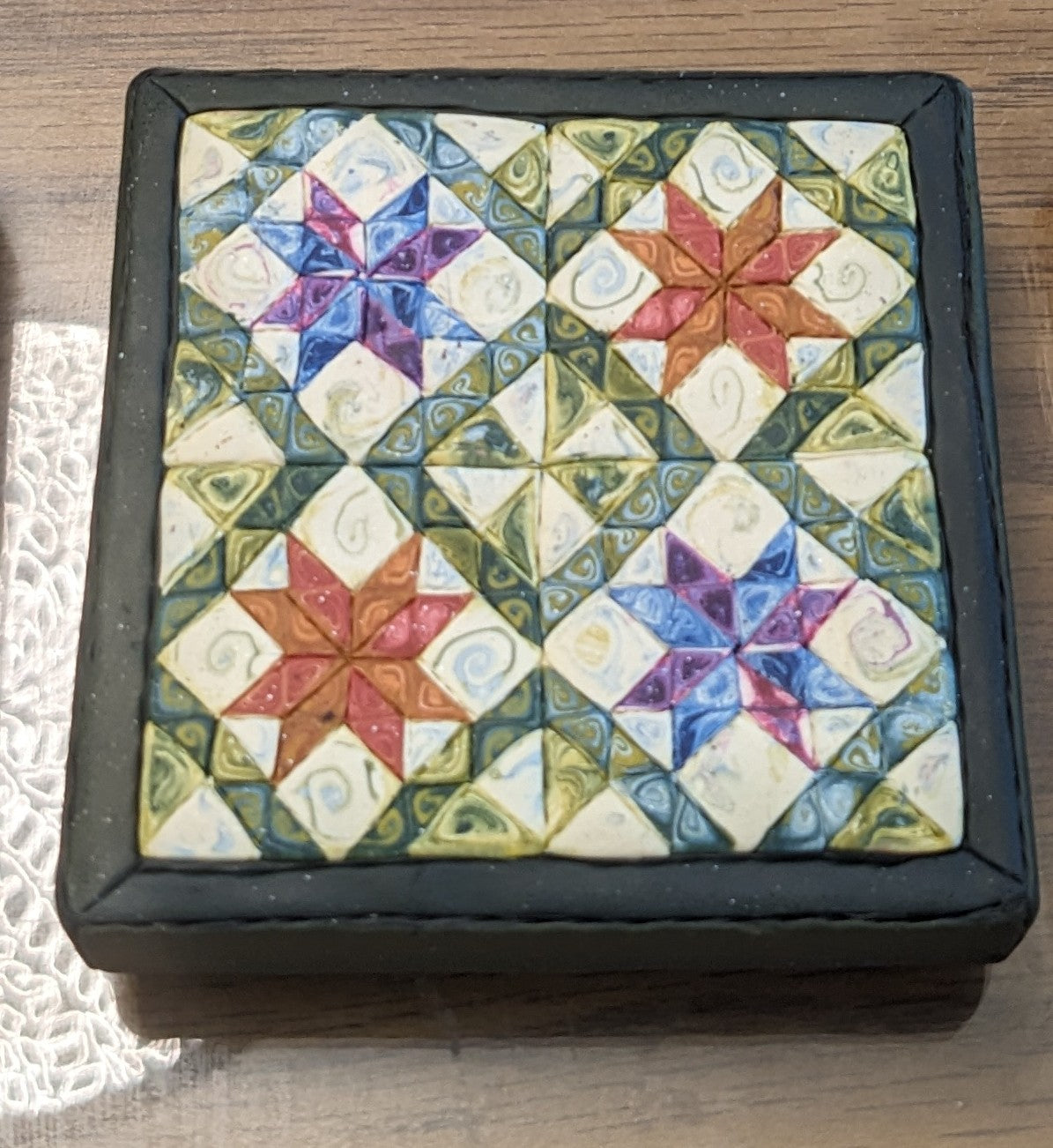 All Hallows Quilt Square Box and Rosary Set Green and Orange