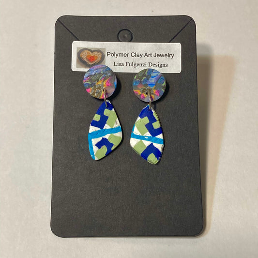 Card Trick Quilt Square and Patchwork Floral Post Earrings