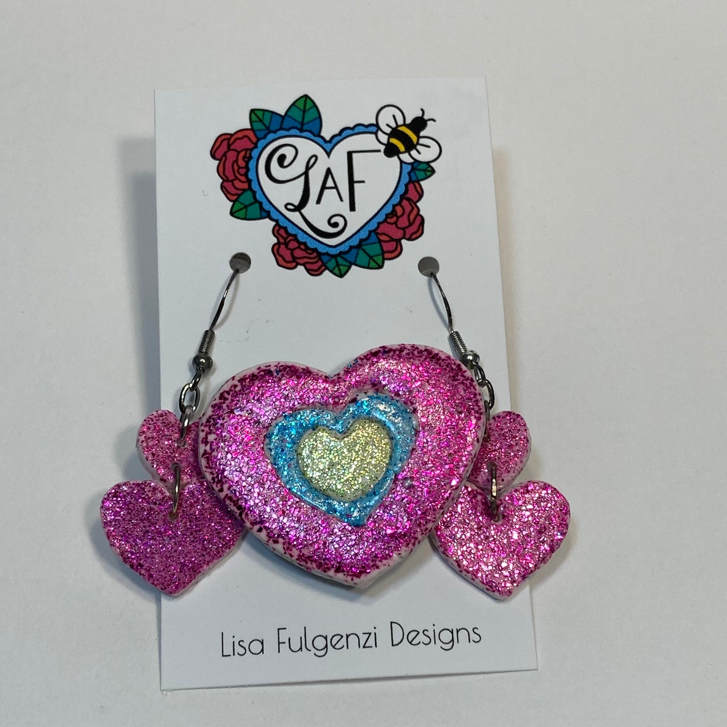 Pink Heart Sparkle Earrings and Brooch