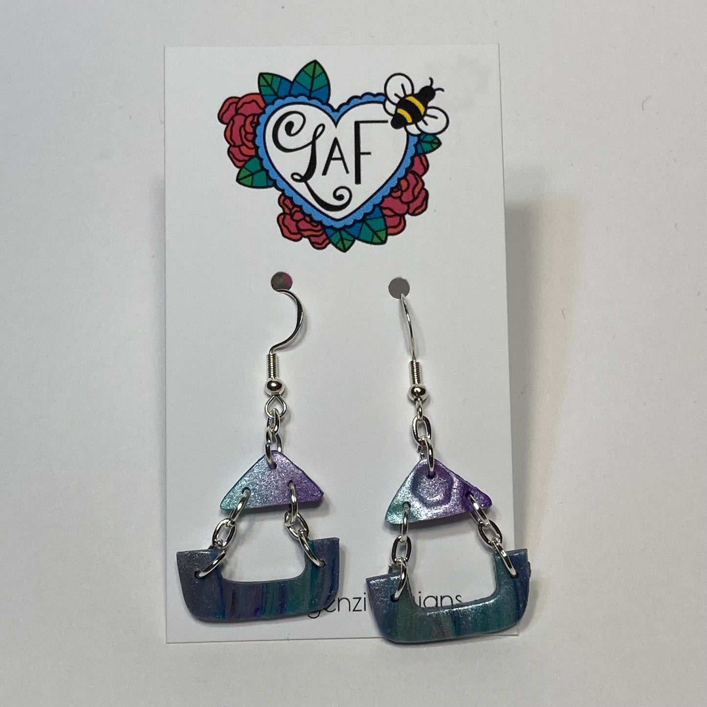 Angular Purple and Peacock Pearl Drop Earrings