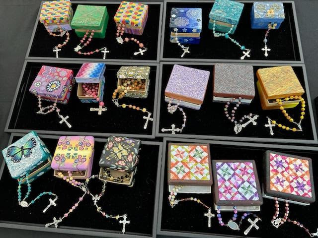 Floral Kaleidoscope Purple and Red 3x2" Box and Rosary