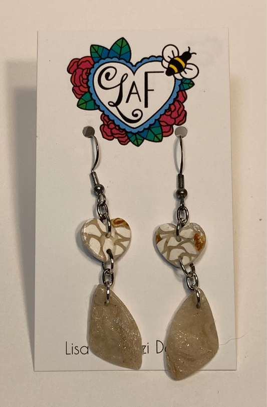 Rose Lace Heart and Marble Earrings