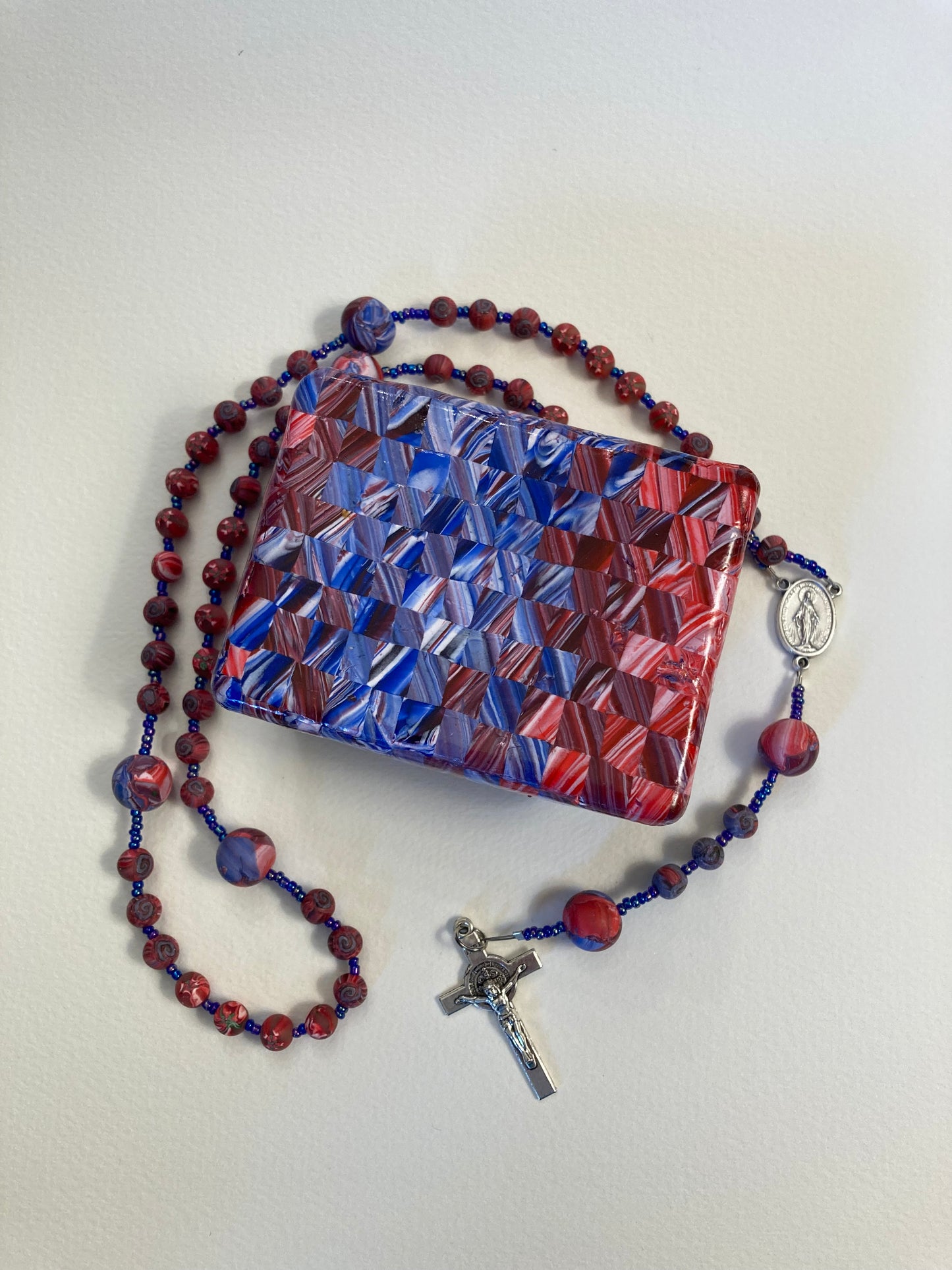 Red White and Blue Decorative Box and Rosary