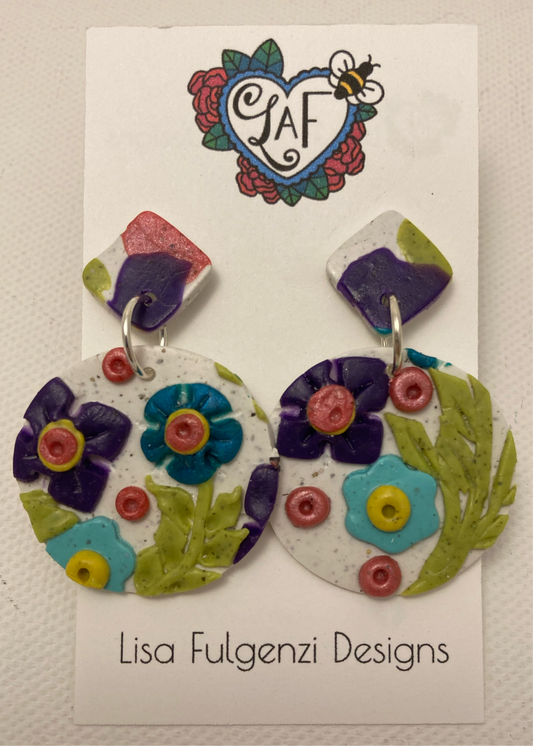 Garden Flowers Round and Terrazzo Post Earrings