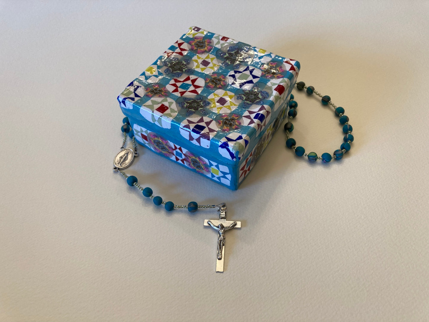 Ohio Star and Floral Box and Rosary