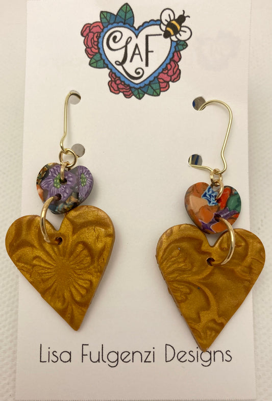 Heart Gold Mica Shift with Flower Kaleidoscope Drop Earrings