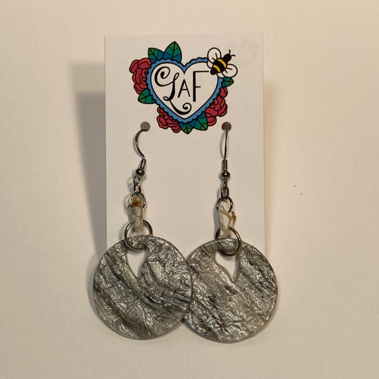 Silver Marble and White Floral Lace Statement Drop Earrings