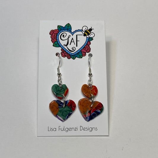 Rose Bouquet Double Heart Earrings