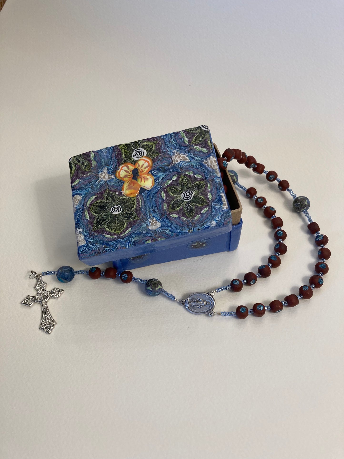 Blue Skies Butterfly Decorative Box and Rosary