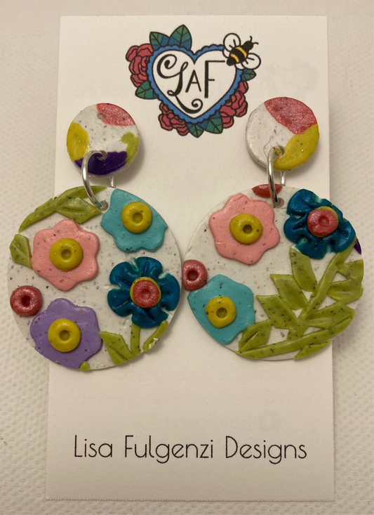 Garden Flowers Round and Round Terrazzo Post Earrings