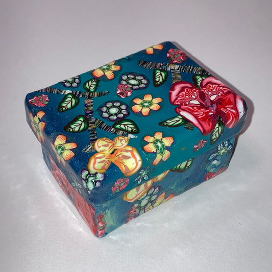 Butterfly and Flowers Polymer Clay Veneer Decorative Box