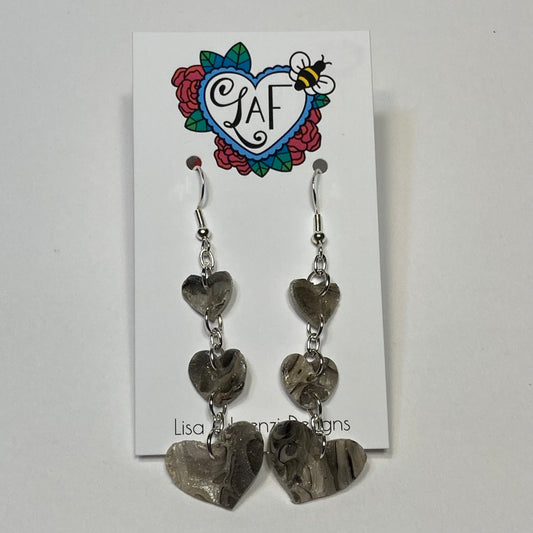 Marbled Triple Heart Drop Earrings