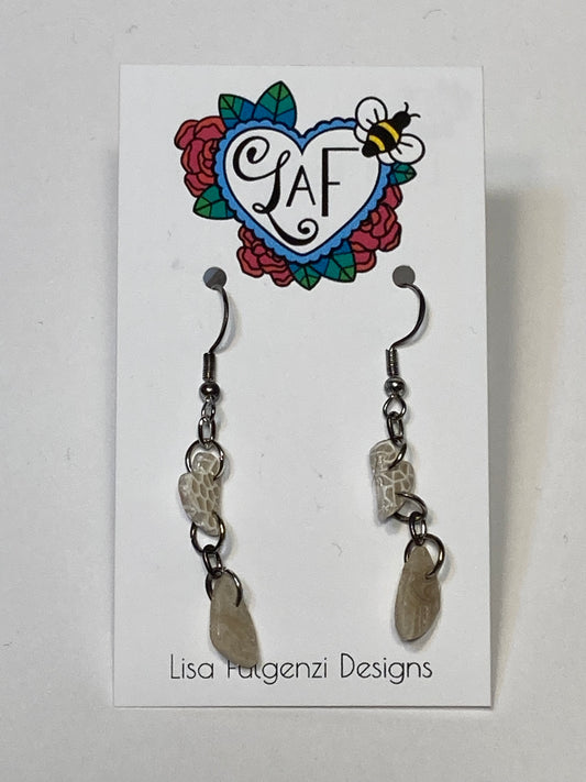 White Lace and Ivory Marble Drop Earrings