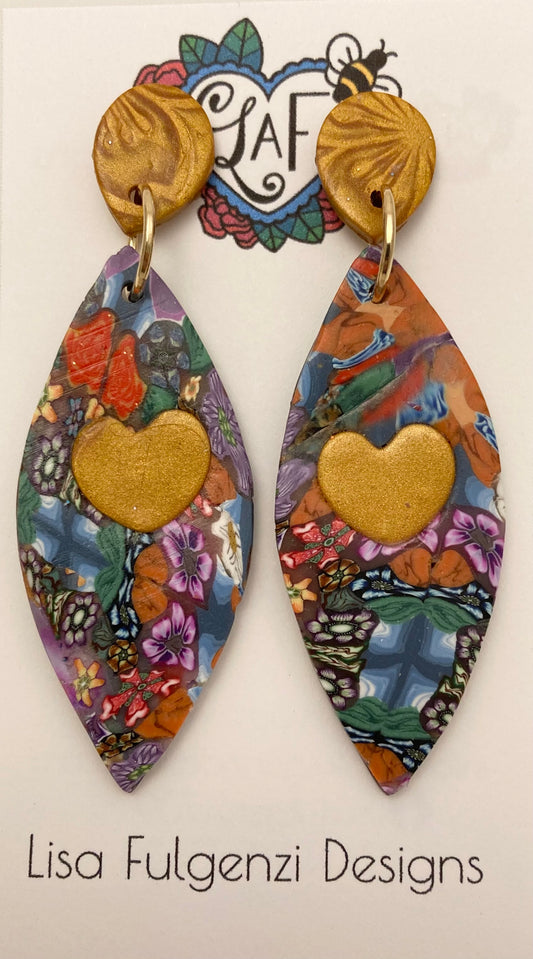 Flower Kaleidoscope with Gold Heart Inset Post Earrings