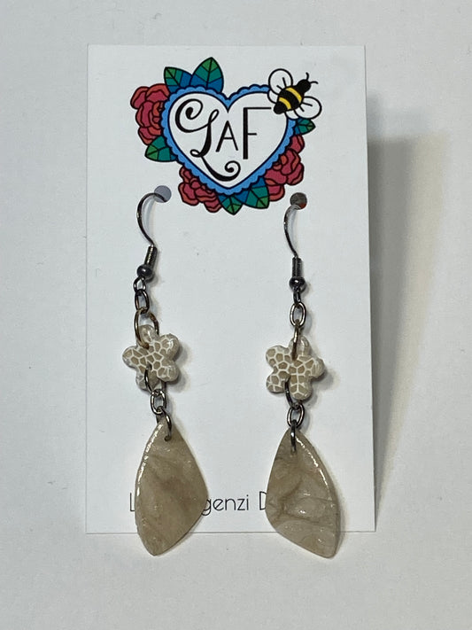 Lace Floral and Ivory Marble Earrings