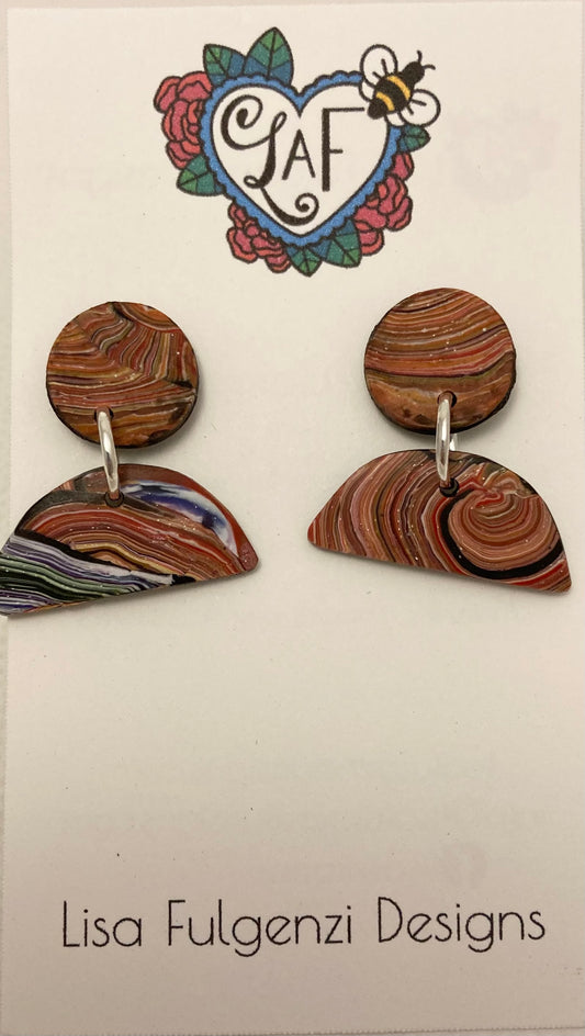 Stripes and Swirls Half Circle Post Earrings