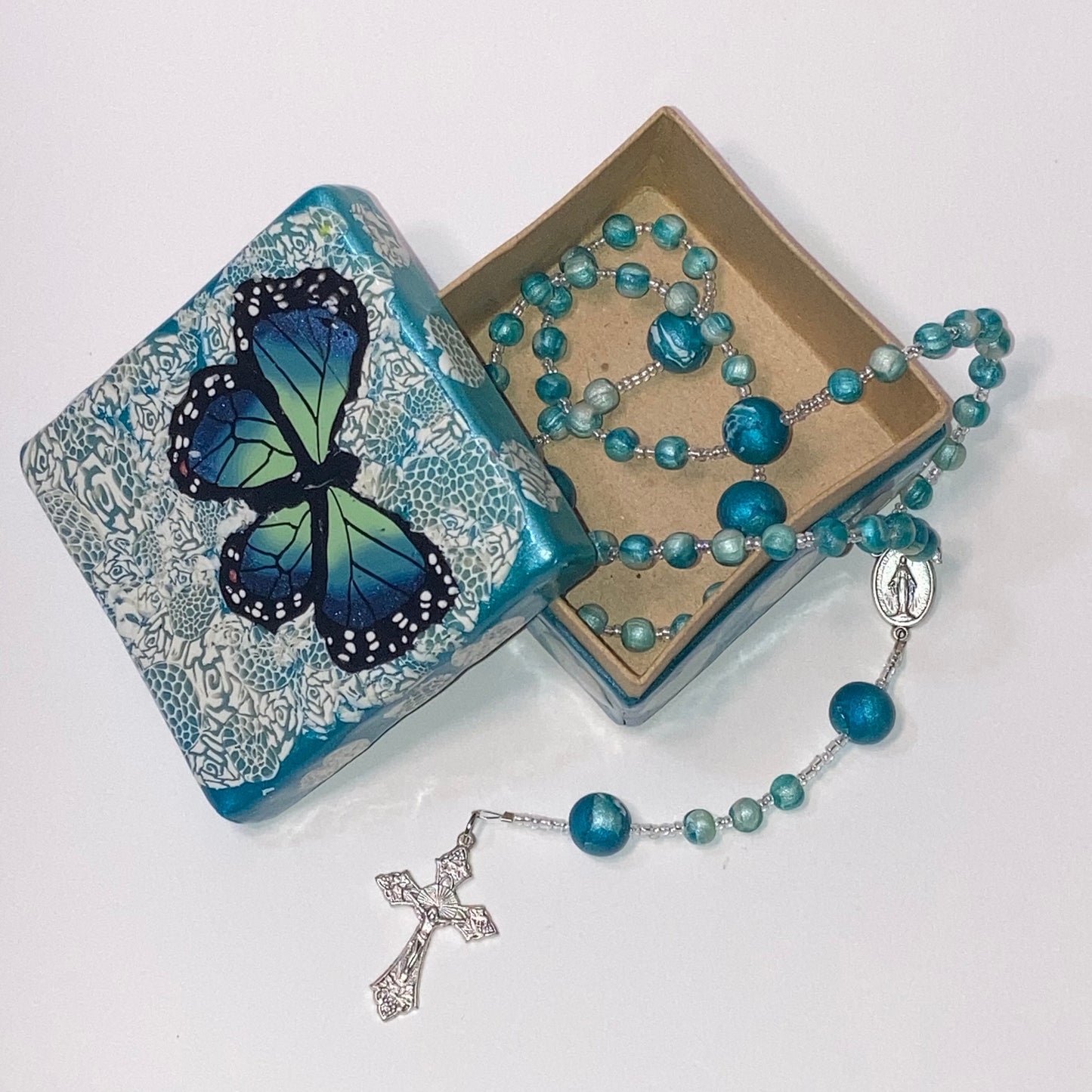 Sapphire Butterfly Decorative Box and Rosary