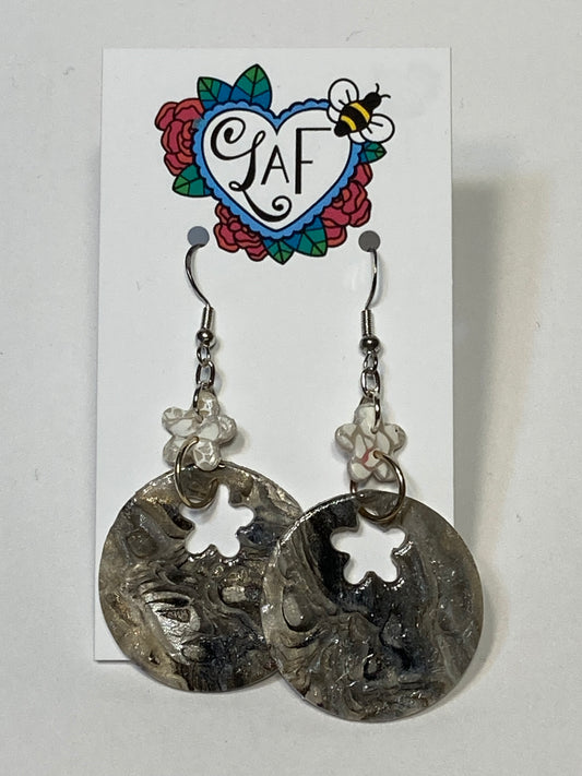 White Floral Rose Lace and Marble Earrings