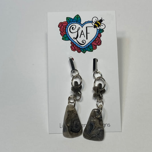 Marble Flower and Silver Post Drop Earrings