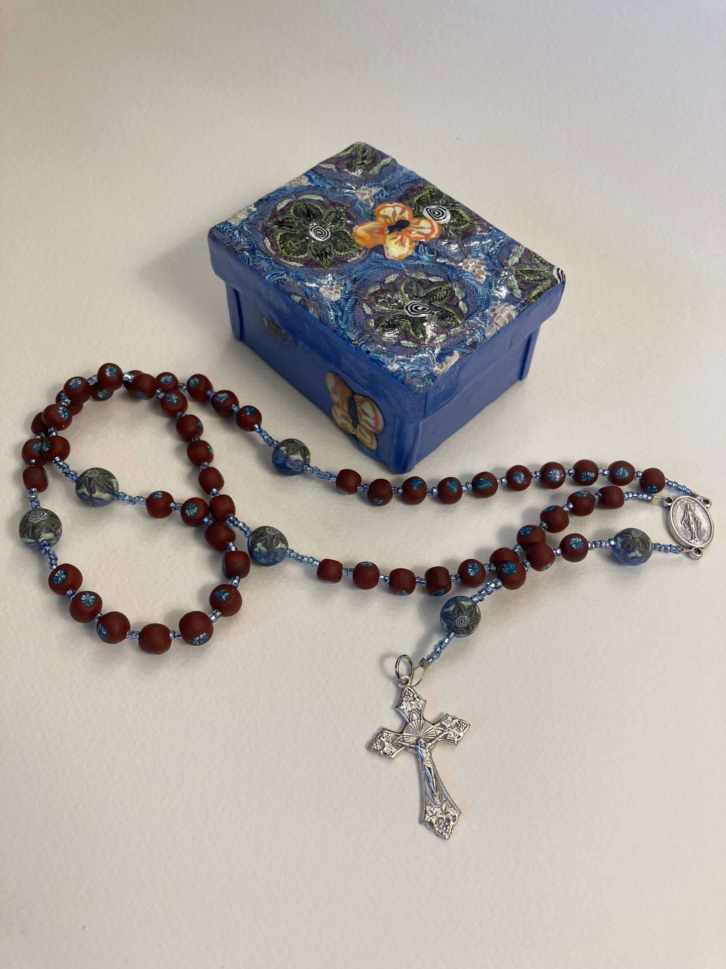 Blue Skies Butterfly Decorative Box and Rosary