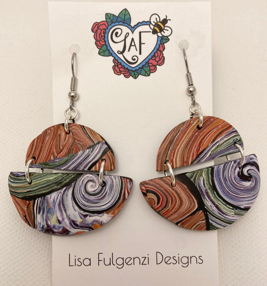 Stripes and Swirls Drop Half Circle Earrings