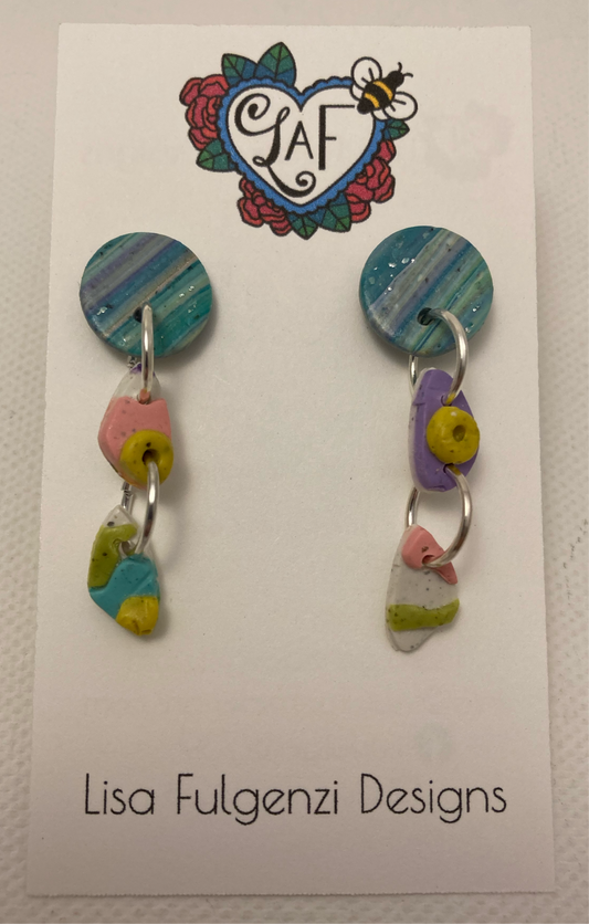 Garden Flowers with Purple and Turquoise Stripes Post Earrings