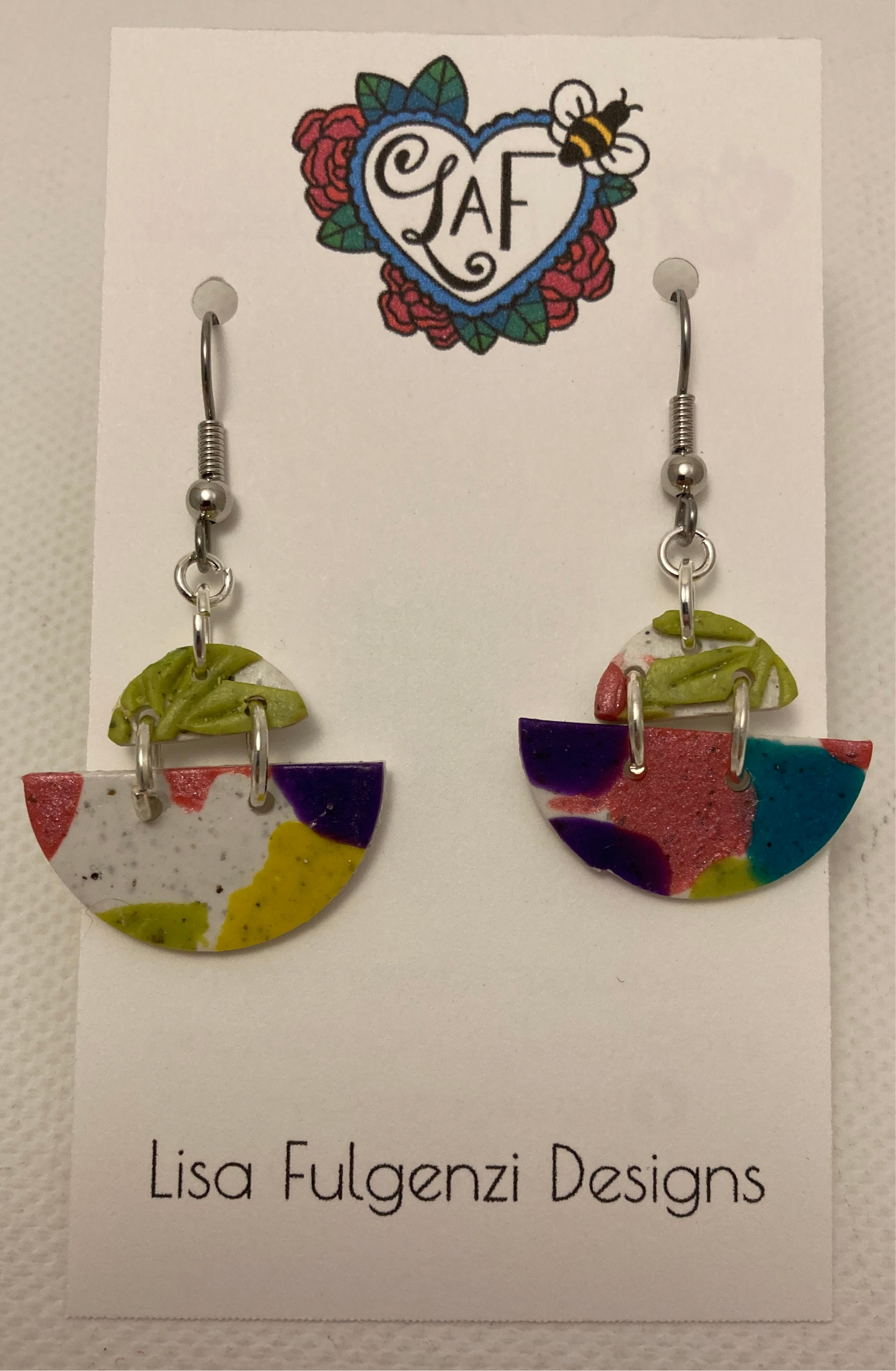 Garden Flowers and Terrazzo Half Circle Drop Earrings