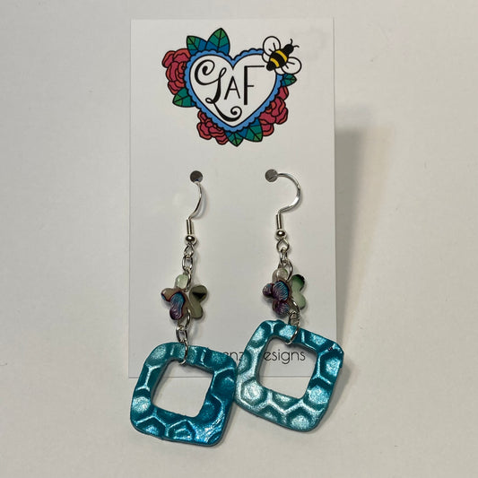 Purple and Green Floral and Peacock Pearl Drop Earrings