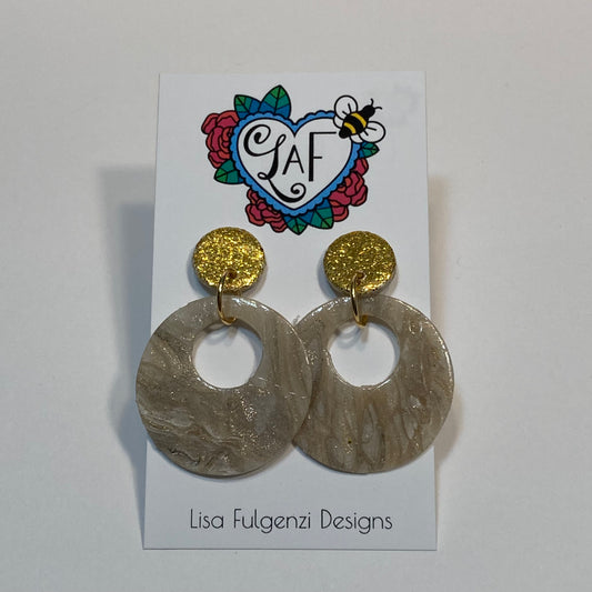 Gold Sparkle and Ivory Marble Post Earrings