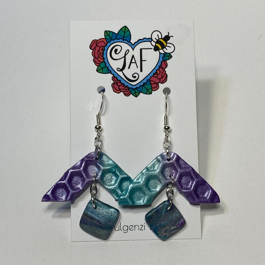 Peacock and Purple Pearl Textured Angular Earrings