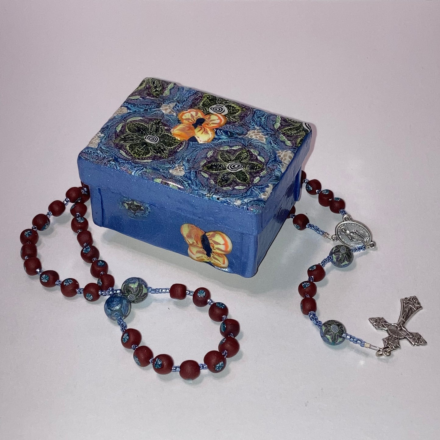 Blue Skies Butterfly Decorative Box and Rosary