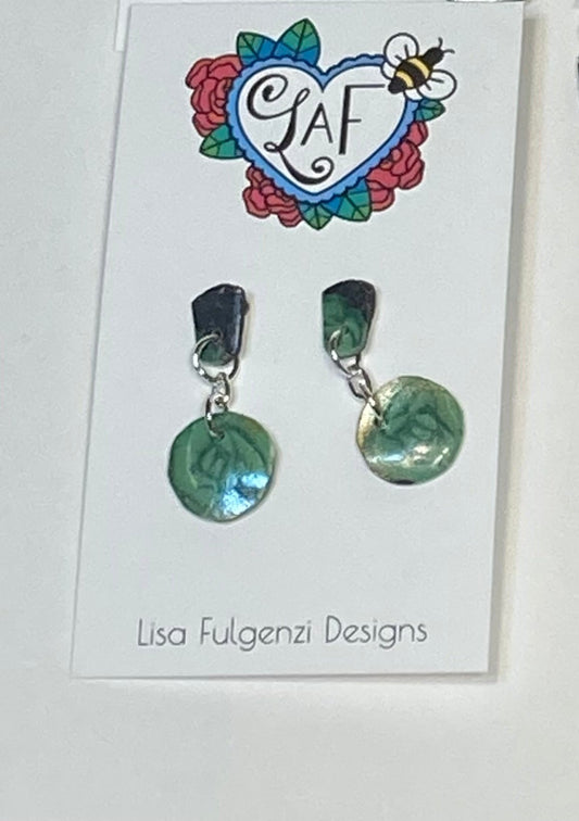 Green Roses Metallic Drop Earrings