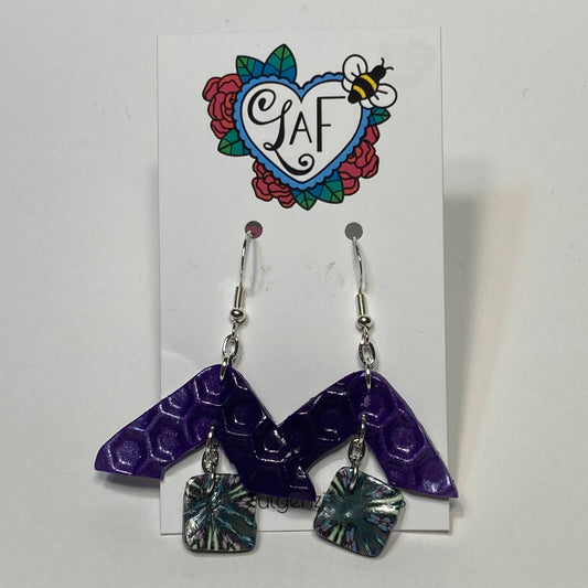 Purple Pearl Angular Earrings with Kaleidoscope Dangle Drop Earrings