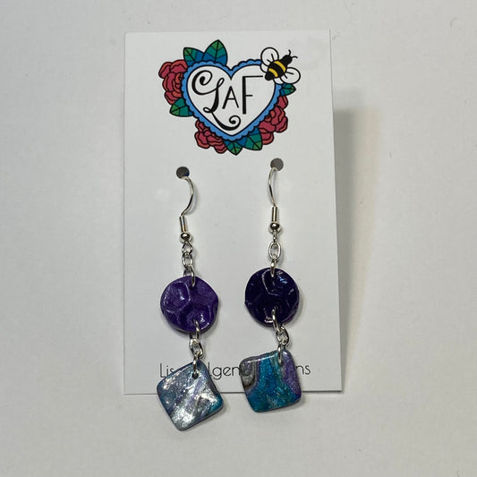 Purple Pearl and Marble Drop Earrings