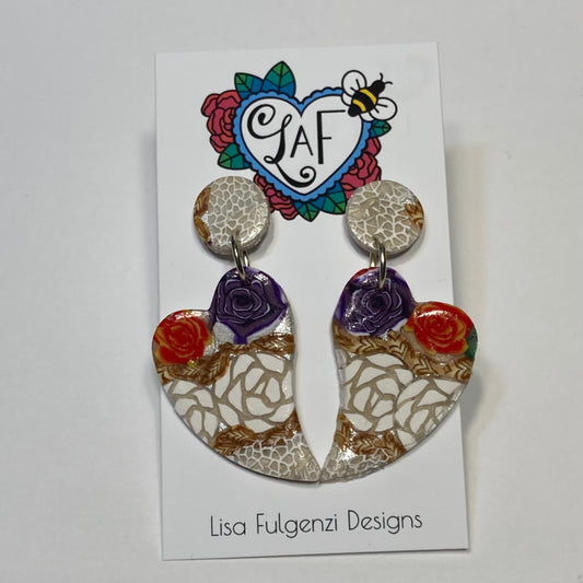 Rose Bouquet and Lace Post Earrings