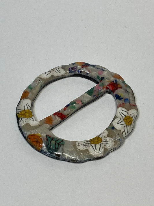 Ivory and Floral Scarf Buckle