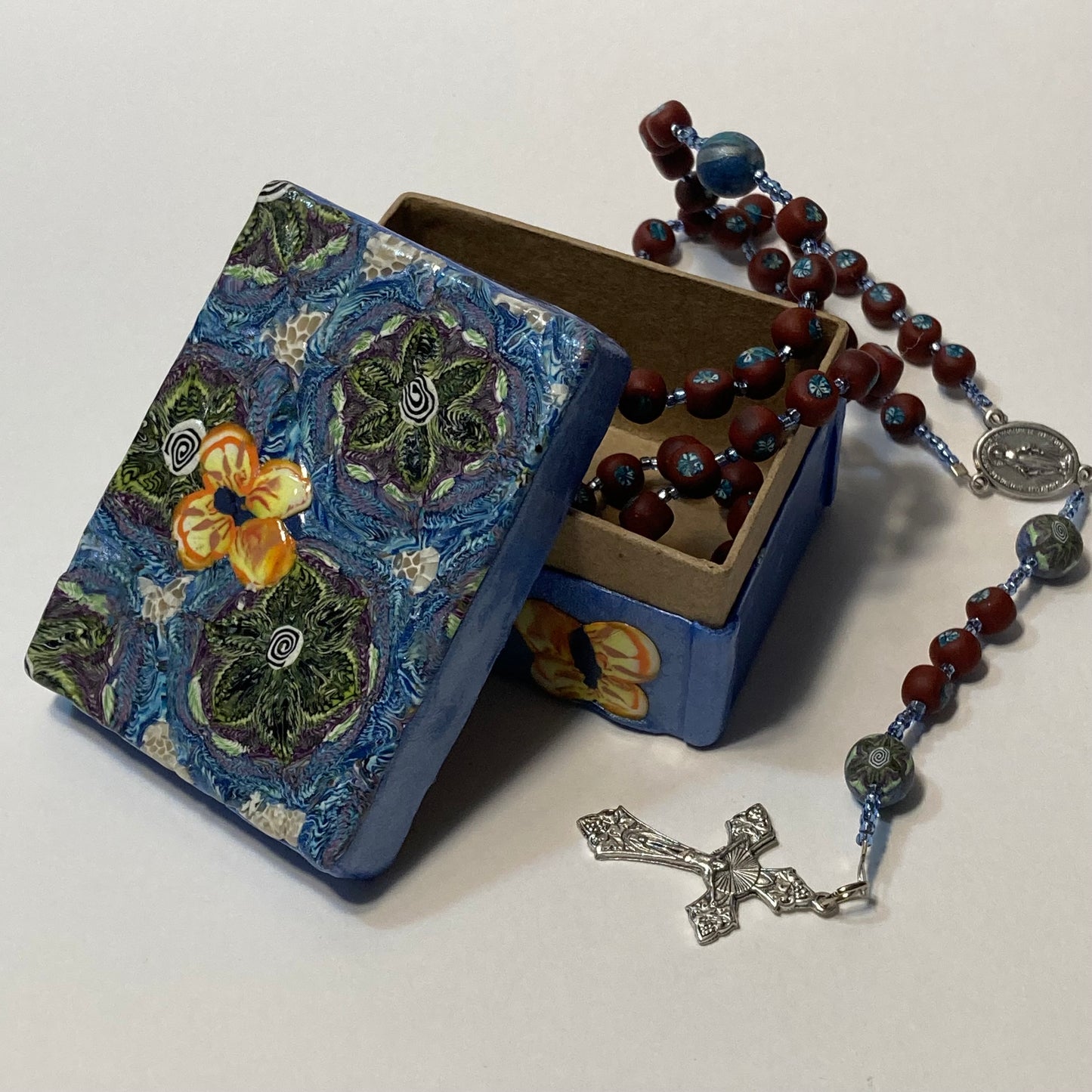 Blue Skies Butterfly Decorative Box and Rosary