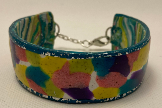 Terrazzo and Turquoise Silver Foil Leaf Bracelet