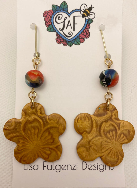 Flower Gold Mica Shift with Beads Drop Earrings