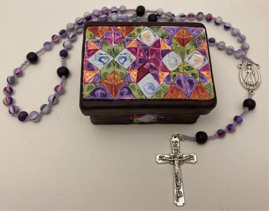 All Hallows Quilt Multicolored Box and Rosary Set