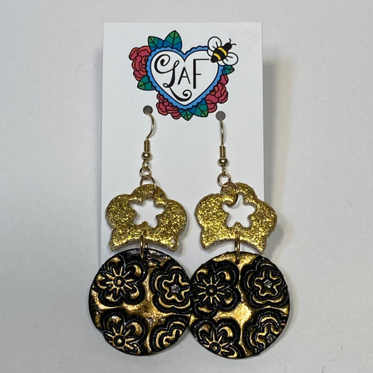 Black and Gold Sparkle Queen Earrings