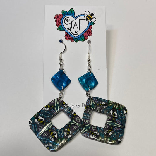 Peacock Pearl and Bumblebee Kaleidoscope Square Earrings